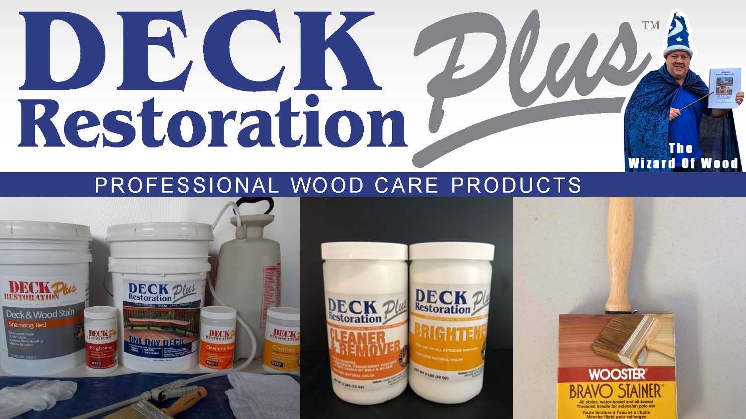 Official Deck Restoration Plus wood cleaning and stain preparation products