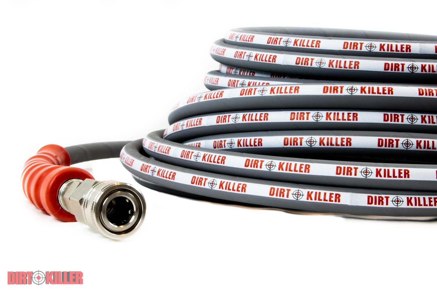50’ Grey Single Wire Non-Marking High Pressure Hose Assembly With 3/8” Stainless Steel Quick Disconnects Installed-image_1