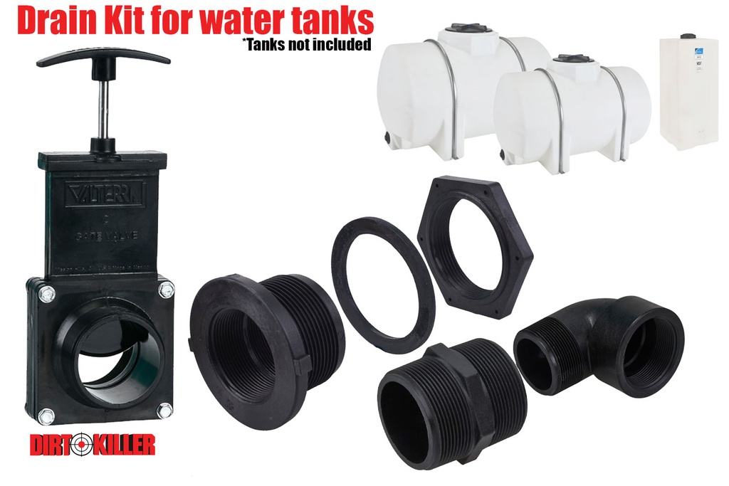  Water Tank Drain Line Kit, 2" Bulk Head, Valve, And 90* Elbow
