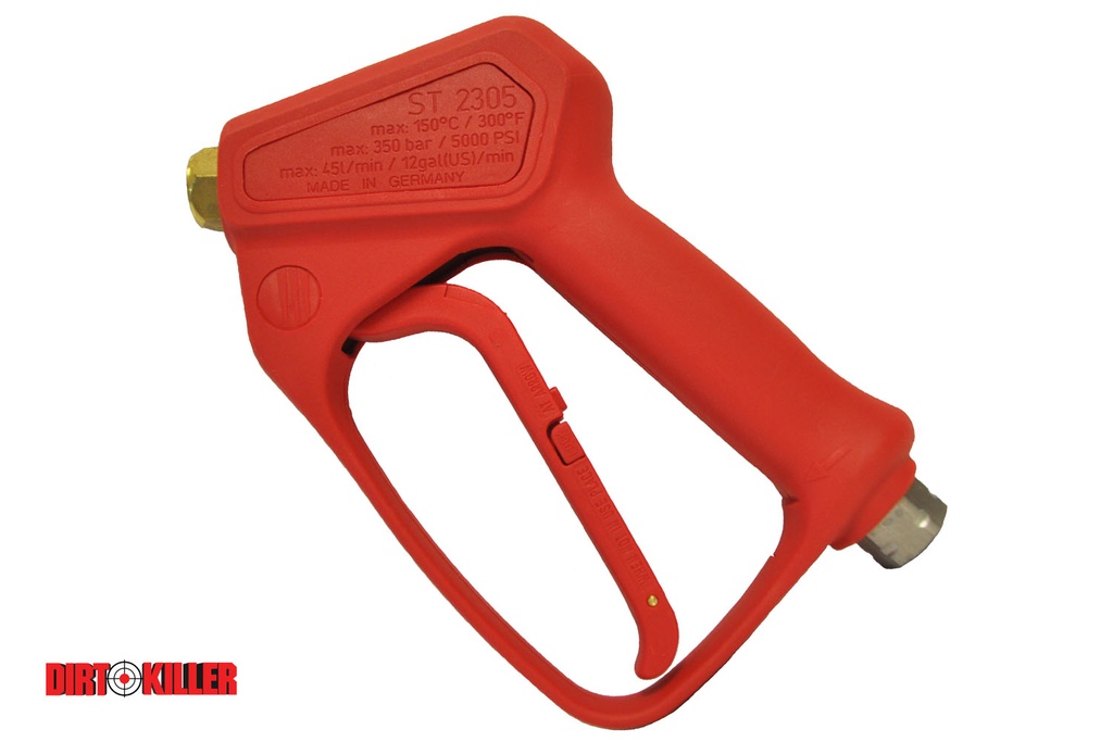 Relaxed Pull Gunjet Assembly.- High Visability Red Gunjet Assembly . Rated for 12.0 GPM @ 5000 PSI @ 300*F . 3/8" FNPT Inlet x 1/4" FNPT outlet