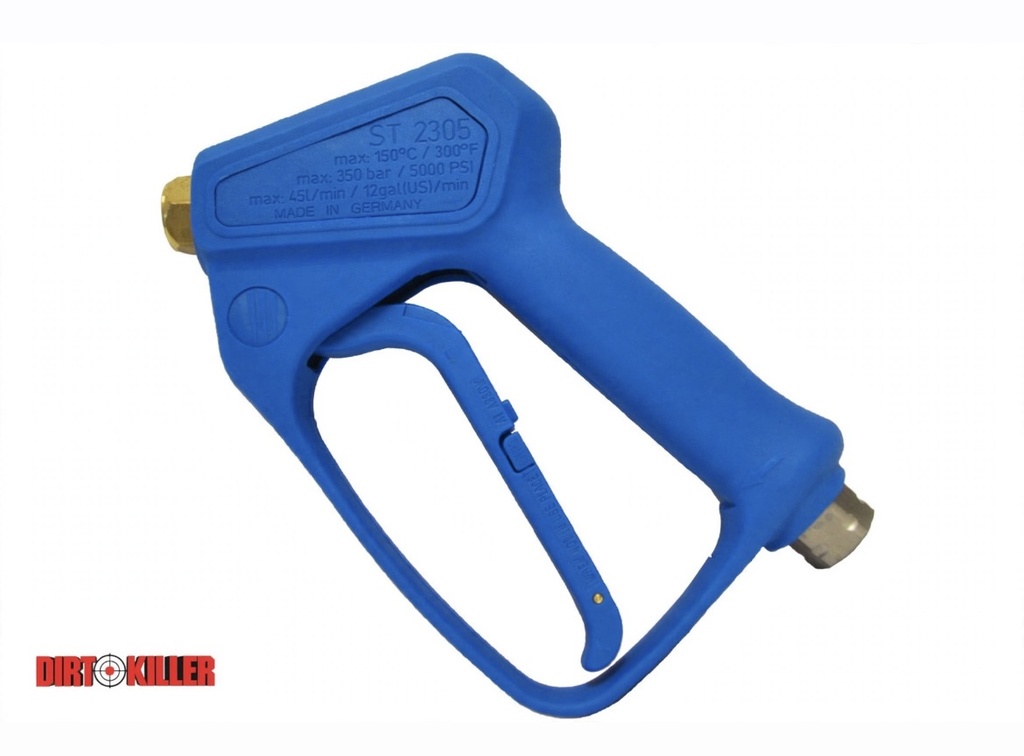 Relaxed Pull Gunjet Assembly. Kranzle Blue Gunjet Assembly Rated for 12.0 GPM @ 5000 PSI @ 300*F . 3/8" FNPT Inlet x 1/4" FNPT Outlet