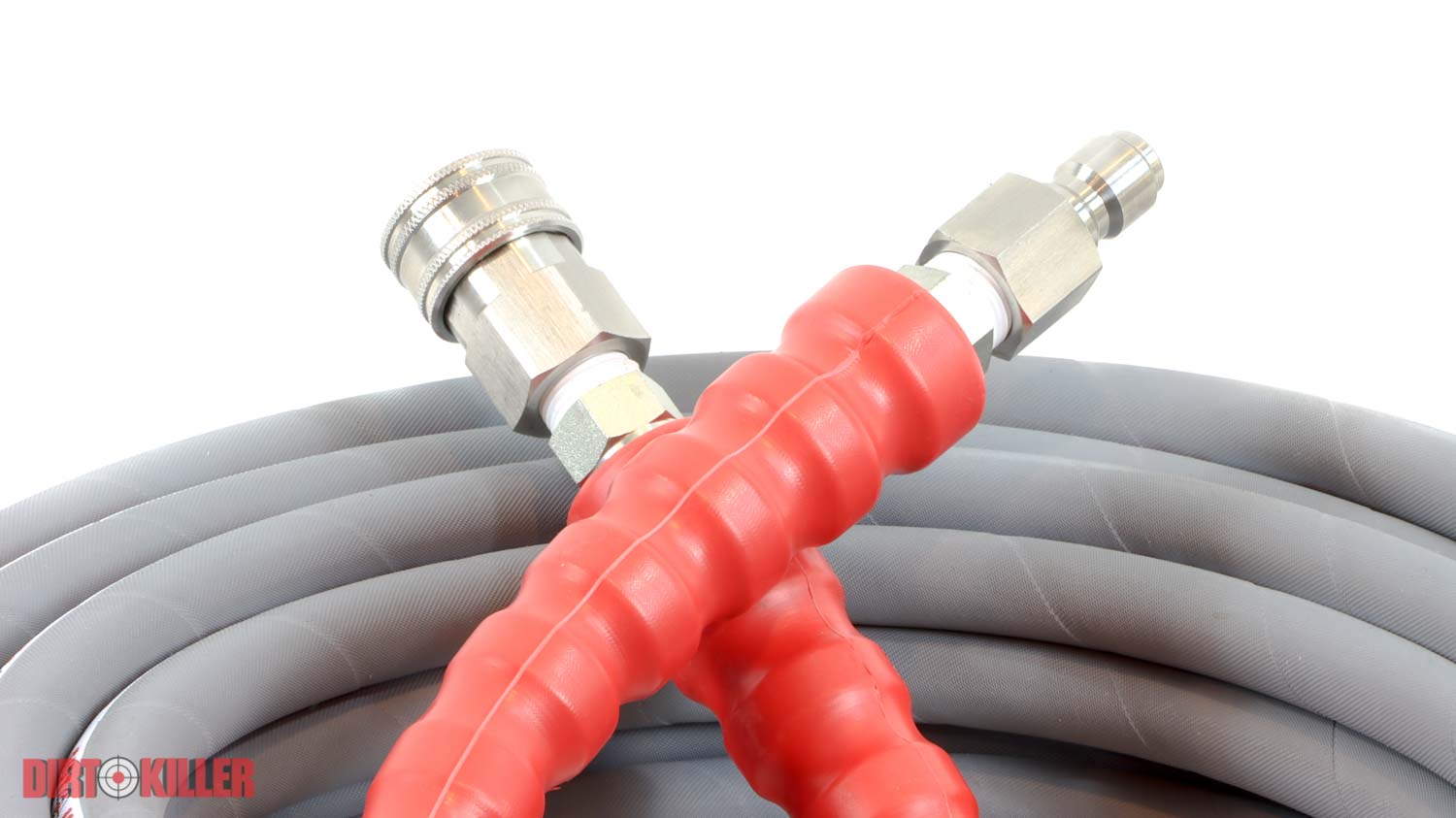 100’ Grey Non-marking Single Wire High Pressure Hose Assembly With 3/8” Stainless Steel Quick Disconnects Installed-image_1
