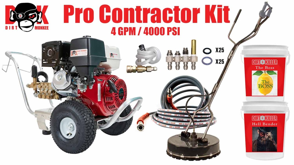 General Contractor Pressure Washer Starter Kit With Cold Water 4GPM @ 4000 PSI Machine and accessories