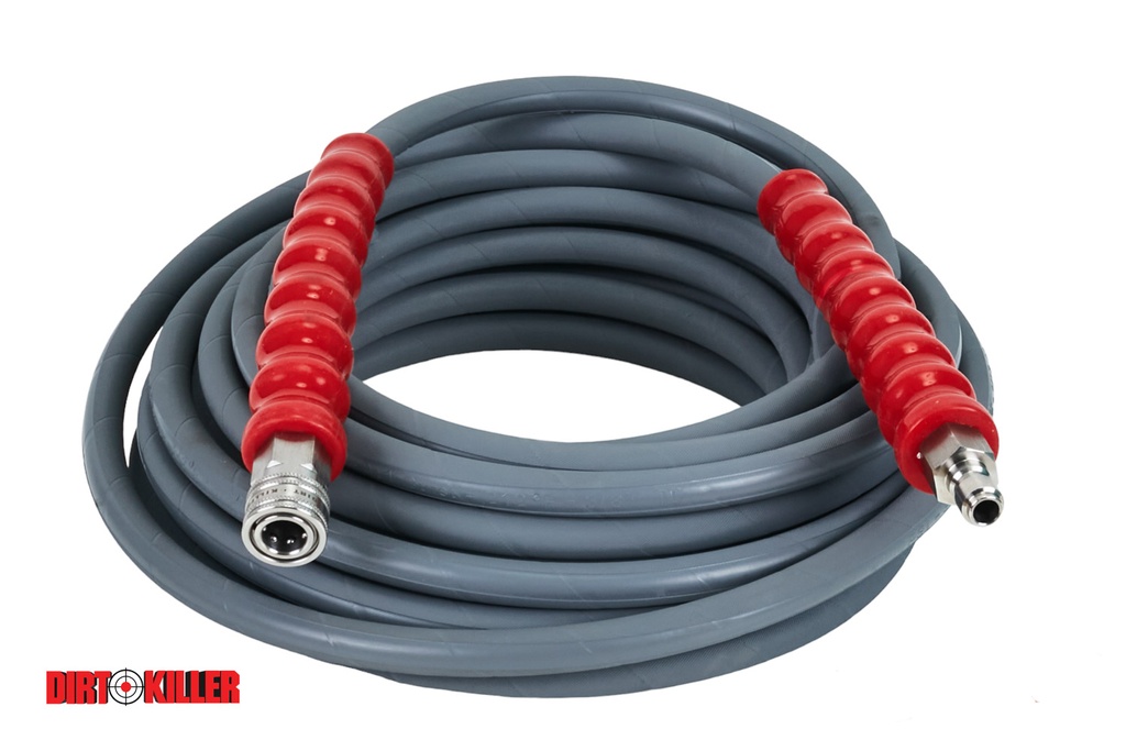  50’ Grey Single Wire Non-Marking High Pressure Hose Assembly With 3/8” Stainless Steel Quick Disconnects Installed